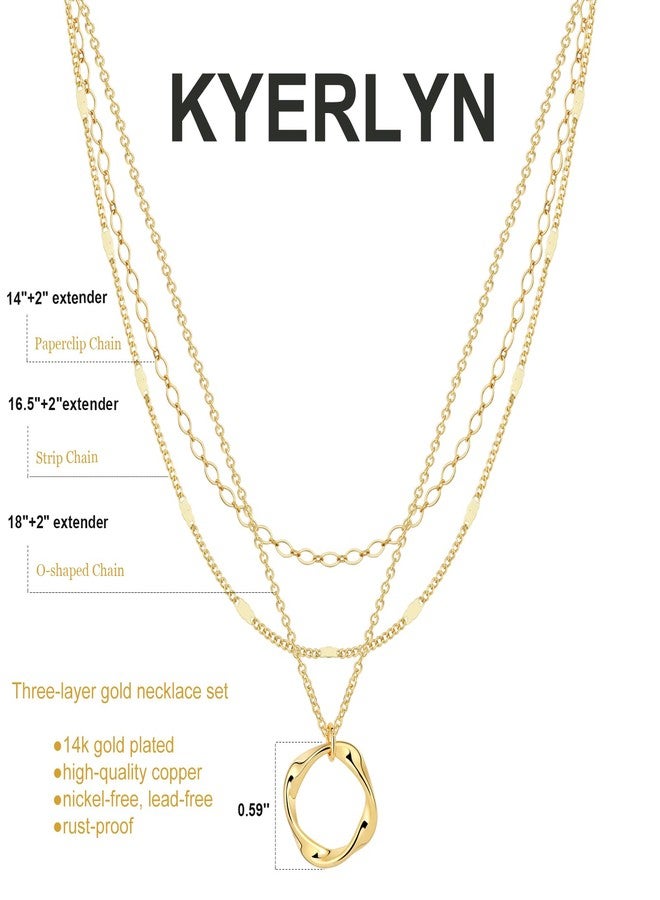 Kyerlyn Layered Gold Necklaces for Women, 14K Gold Plated Necklace Stack Circle Pendant Trendy Long Chain Stackable Gold Set Dainty Gold Stacked Jewelry Gifts - Image 5